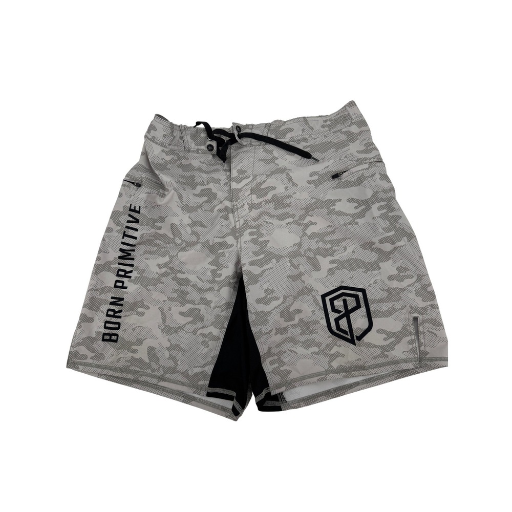 Born Primitive Training Board Shorts Men 35/36 Grey Camo Tactical Gym MMA